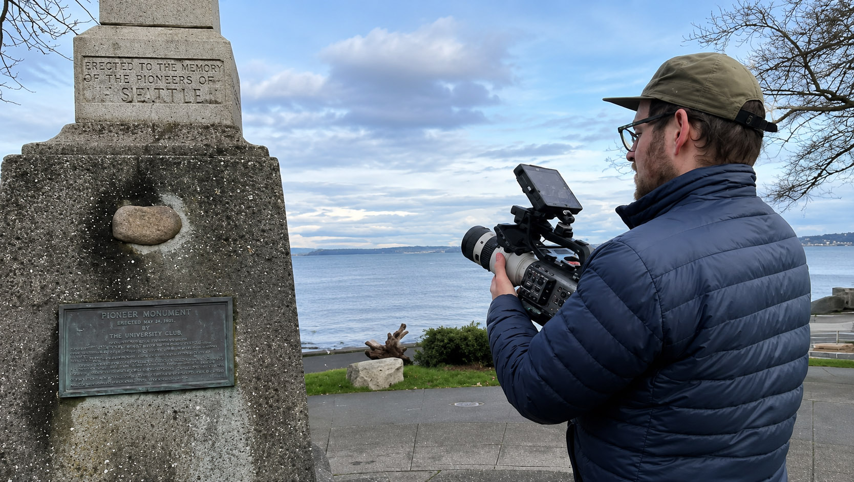 Brad Curran filming at a memorial